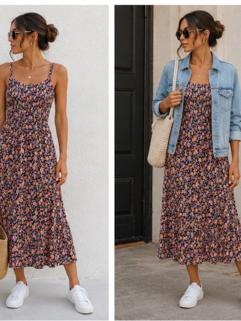 Old Navy Floral Midi Slip Dress in Navy and Pink